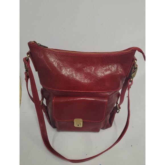 VERA PELLE XL GENUINE LEATHER RED SHOULDER BAG  MADE IN ITALY - Picture 1 of 9